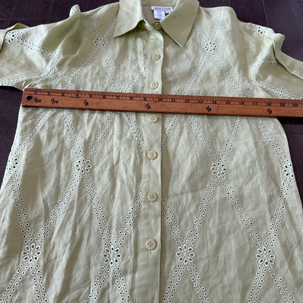 Coldwater Creek Linen Eyelet Button Down Top Tunic Cottagecore Romantic Citron 6 - Picture 4 of 8